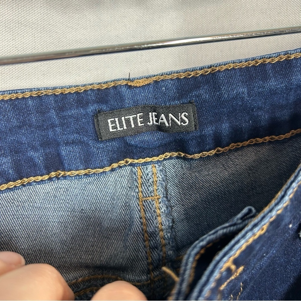 Elite Jeans | High Rise Distressed Skinny Dark Wash Ripped Juniors Size 13/14 - Picture 8 of 13